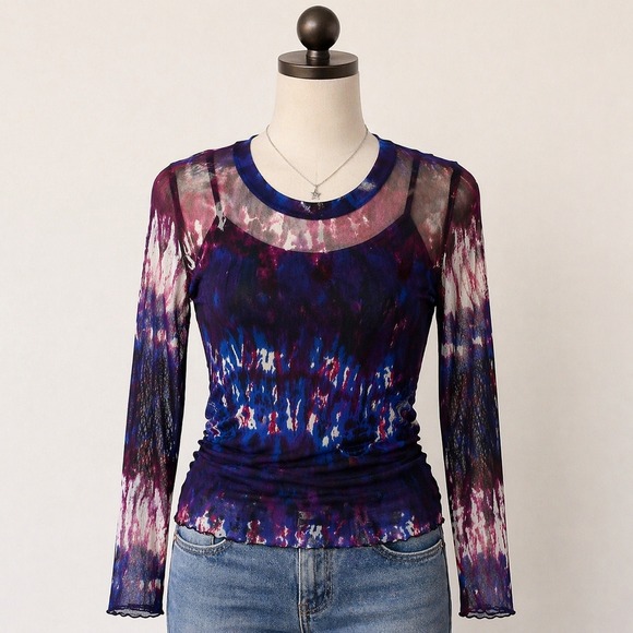 Karen Kane Tops - Karen Kane Sheer Mesh Tie Dye Top Women‎ Small Long Sleeve Layering Y2K Grunge